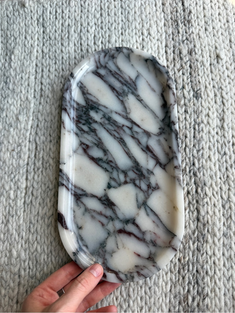 Marble-Pattern Decorative Tray - White and Gray